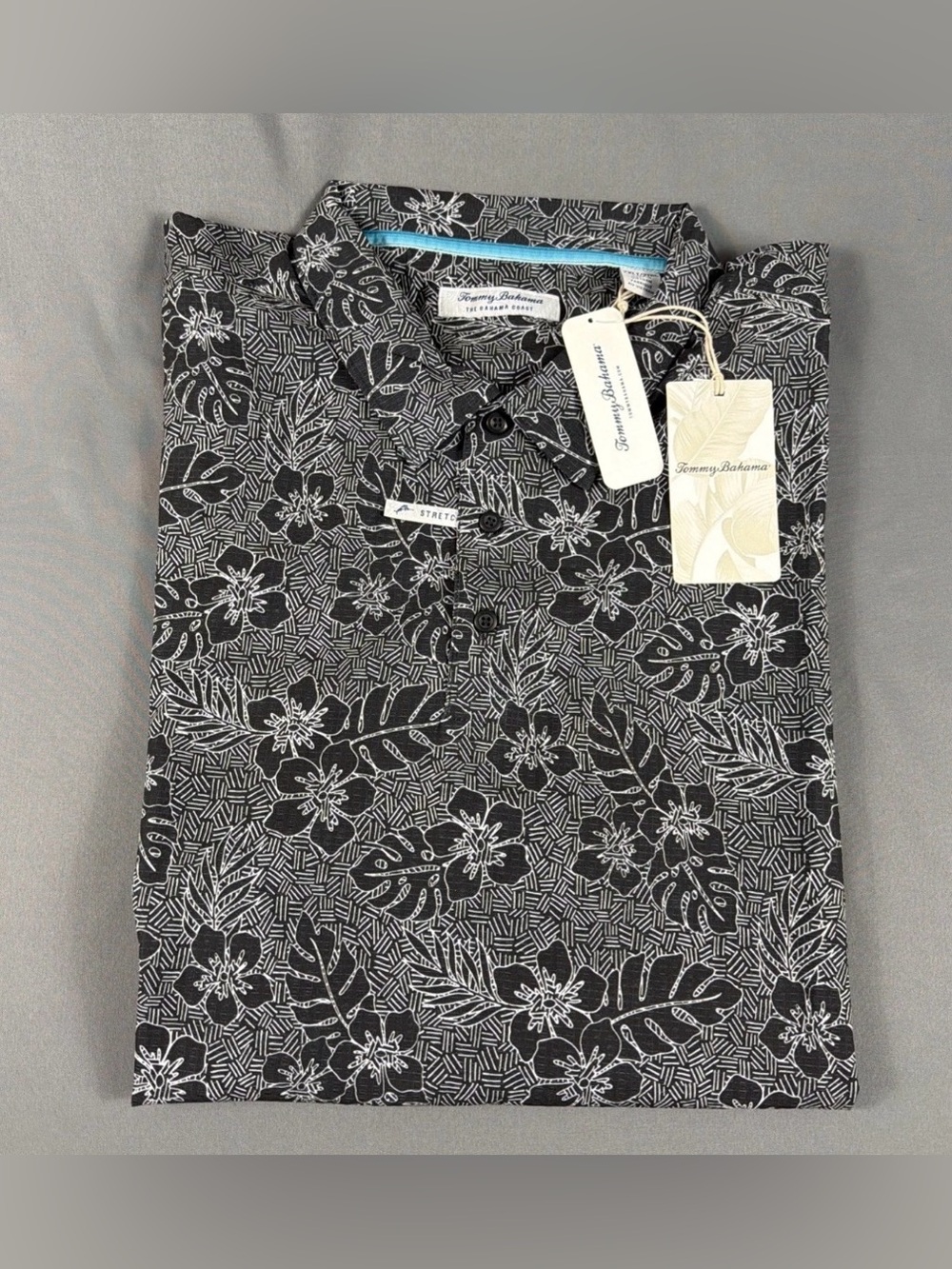 Tommy Bahama Golf Shirt Polo Geo Print 2XLT Black Polyester NWT MSRP $128
